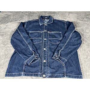 Vtg US Polo Assn Denim Blue Jean Jacket Front Pockets Trucker Mens L